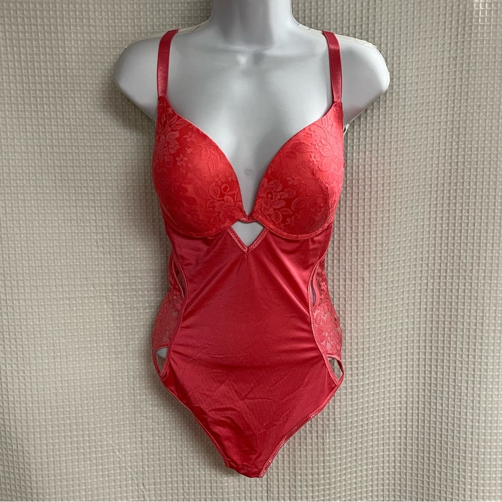 Black fuschia ladies mesh teddy with lace paneling size 2x